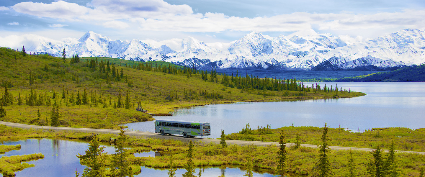 Bus rijdt door Denali National Park - reizen met Explore