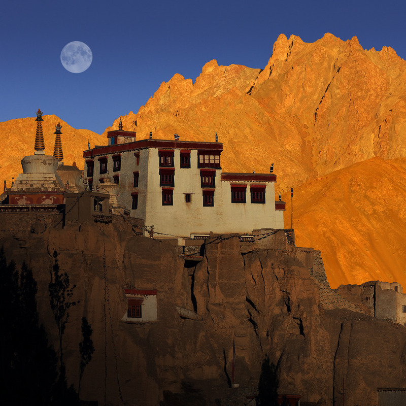 Mountain village in Ladakh under the full moon