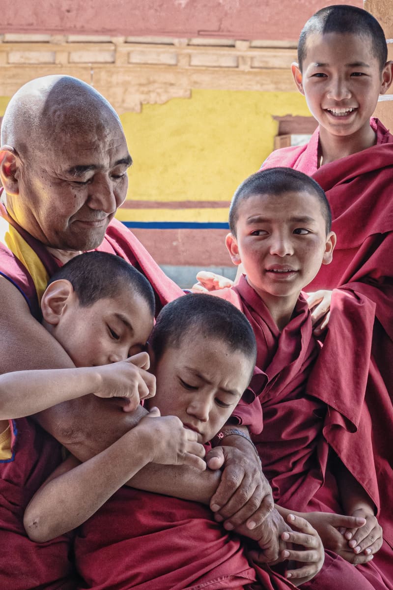 Hugging group of monks in Ladakh